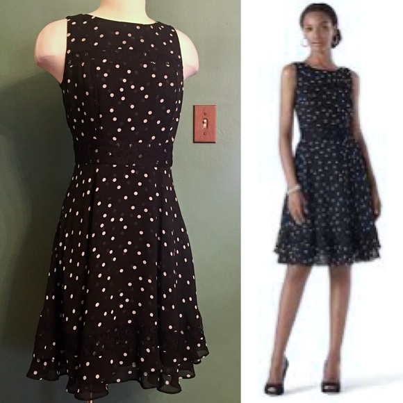 White House Black Market Dresses & Skirts - WHBM Lace Inset Polka Dotted Chiffon Fit and Flare Dress